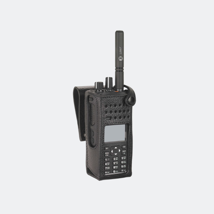 Motorola PMLN5842 Hard leather carry case with 2.5" fixed belt loop for full display radios