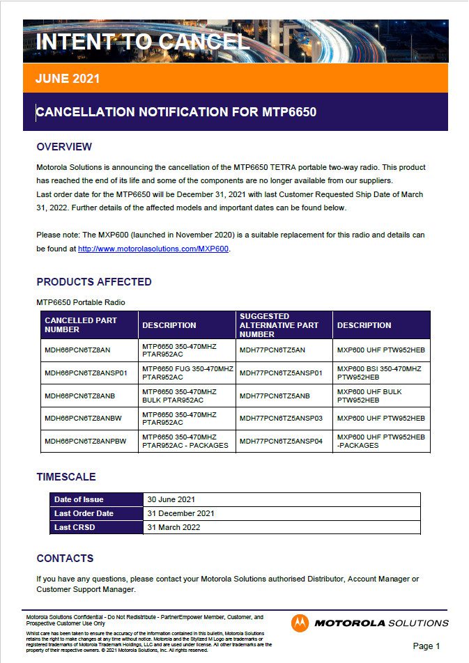 cancellation notification for mtp6650